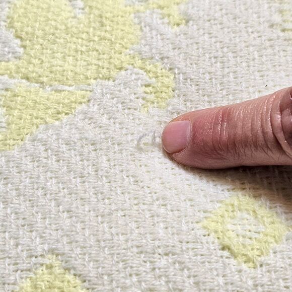 Vtg Baby Blanket Yellow White Ducks Train Waffle Fringe Japan 43"x43" FRIEMANIT - Picture 11 of 12